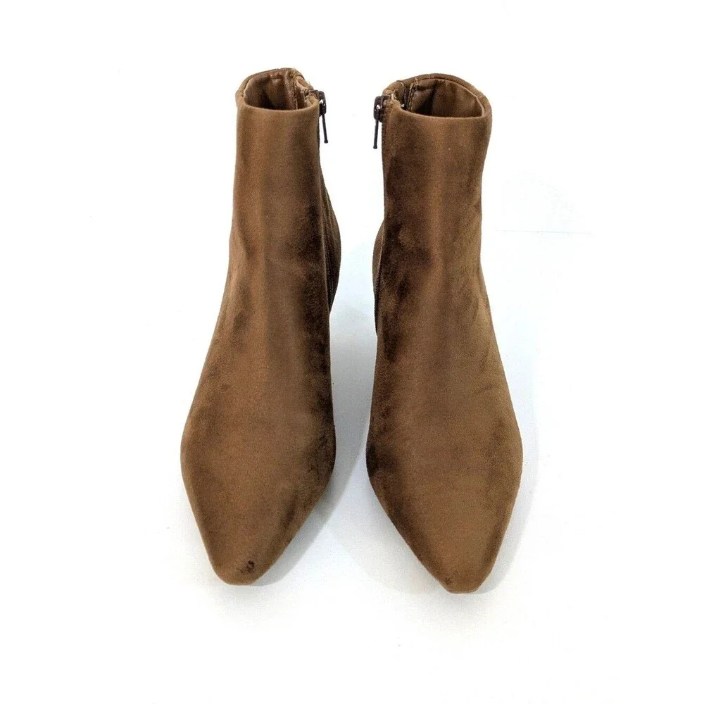 Brown Kitten Heel Microfiber Ankle Boots - Size 7.5 Womens - Faux Suede Booties
